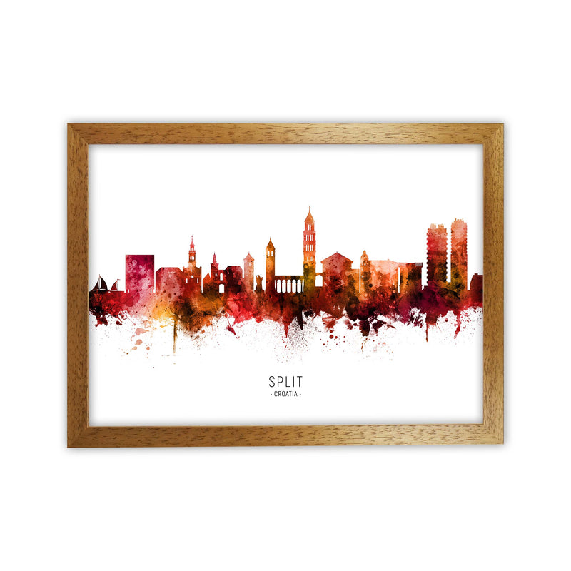 Split Croatia Skyline Red City Name Print by Michael Tompsett Oak Grain