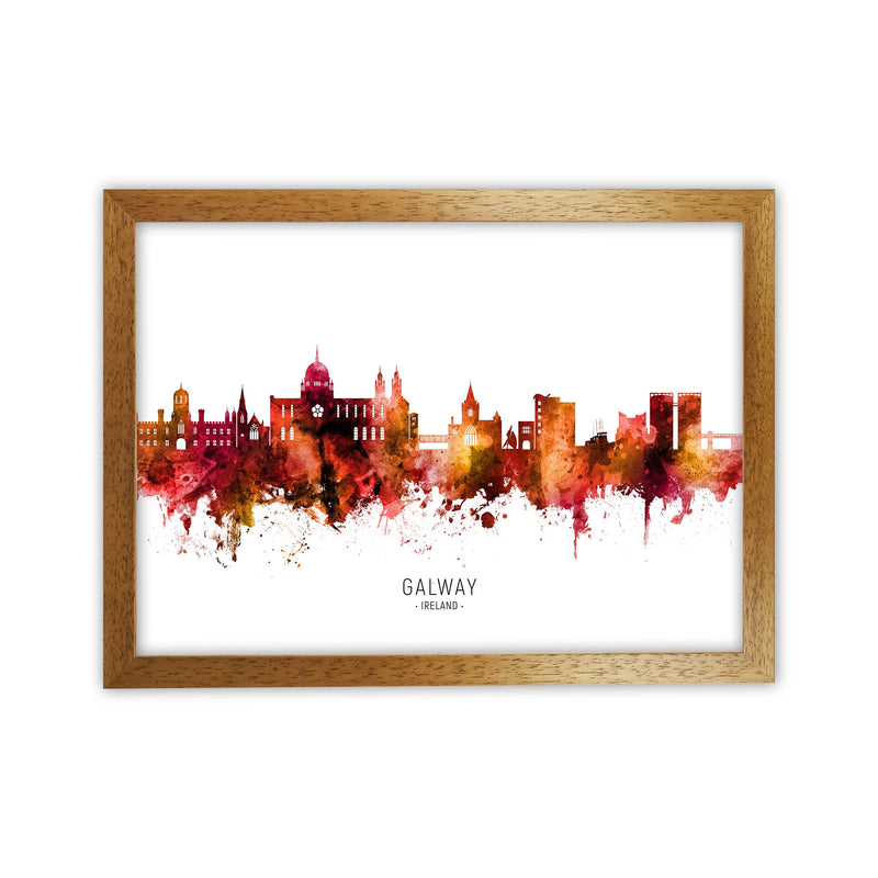 Galway Ireland Skyline Red City Name  by Michael Tompsett Oak Grain
