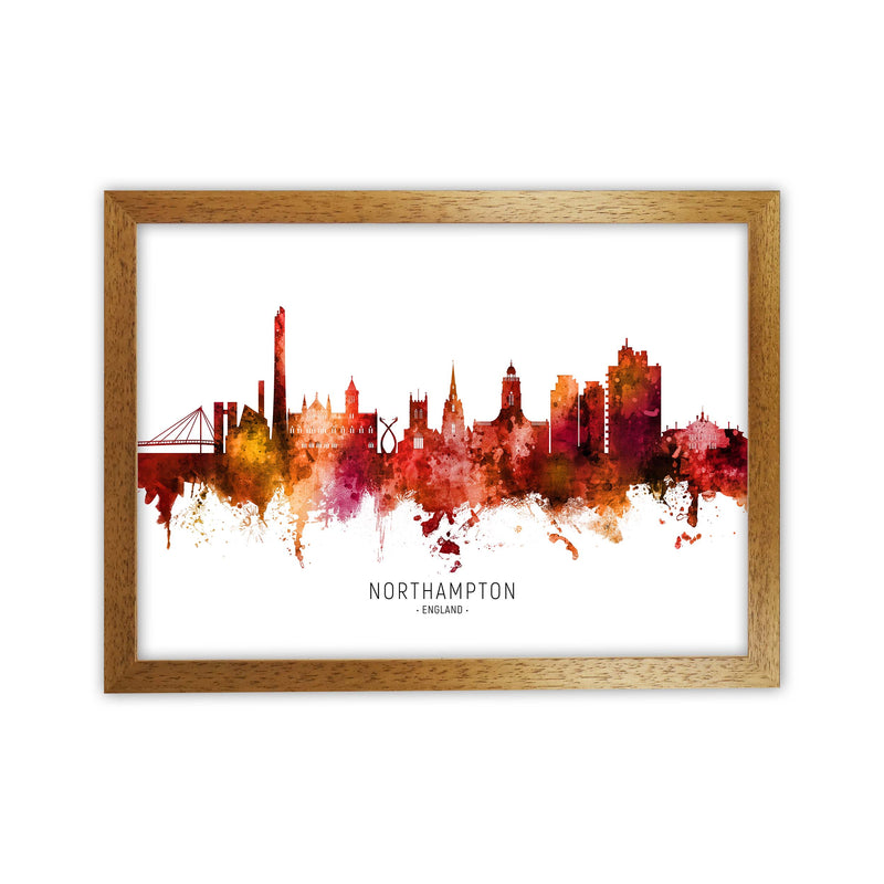 Northampton England Skyline Red City Name  by Michael Tompsett Oak Grain