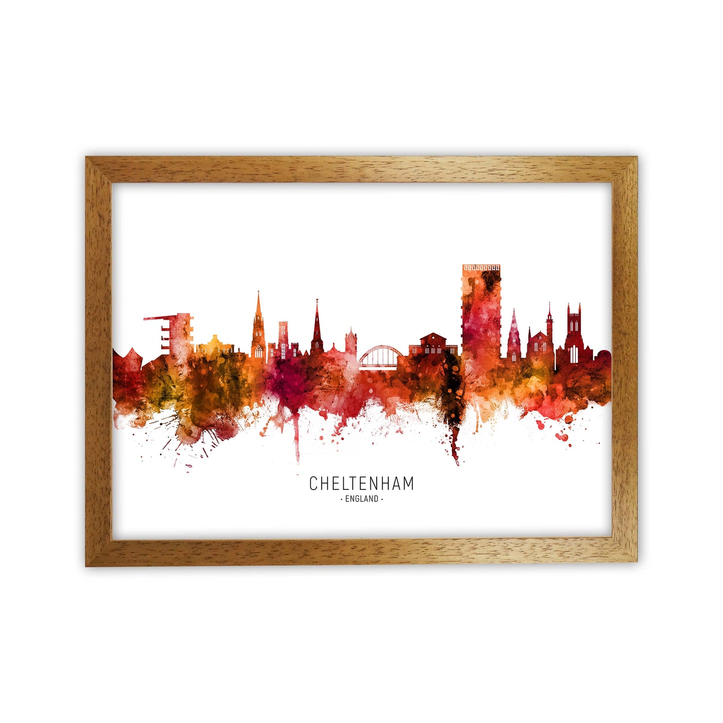 Cheltenham England Skyline Red City Name  by Michael Tompsett Oak Grain