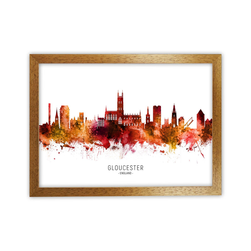Gloucester England Skyline Red City Name  by Michael Tompsett Oak Grain