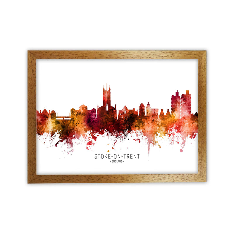 Stoke-On-Trent England Skyline Red City Name  by Michael Tompsett Oak Grain