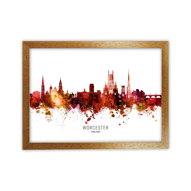 Worcester England Skyline Red City Name  by Michael Tompsett Oak Grain