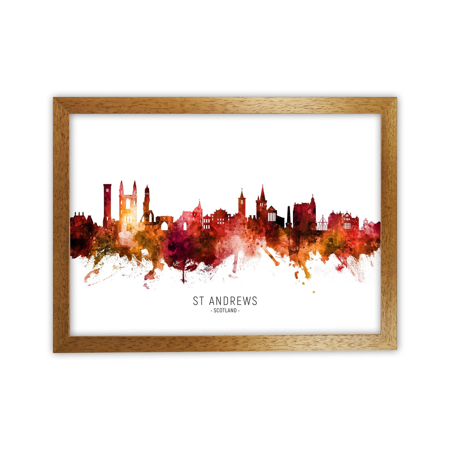 St Andrews Scotland Skyline Red City Name  by Michael Tompsett Oak Grain