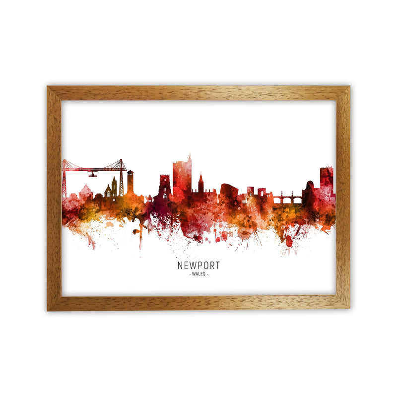 Newport Wales Skyline Red City Name Print by Michael Tompsett Oak Grain