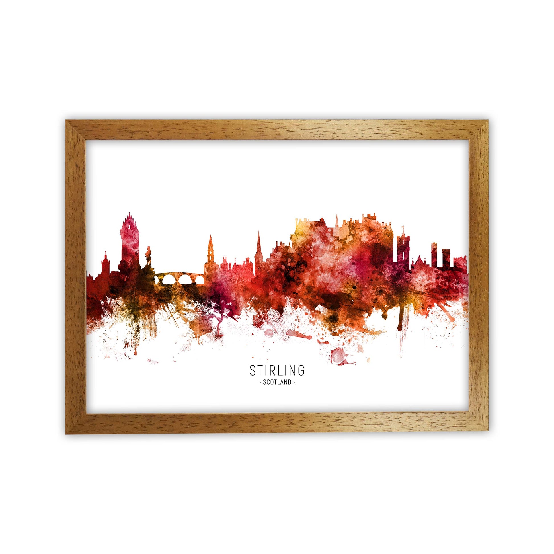 Stirling Scotland Skyline Red City Name  by Michael Tompsett Oak Grain