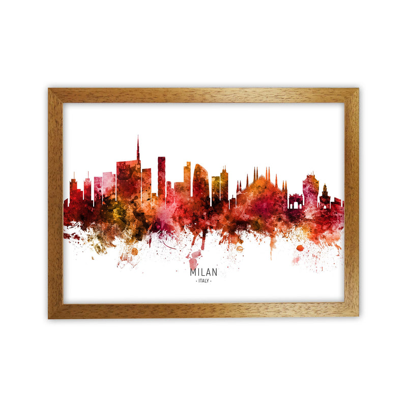 Milan Italy Skyline Red City Name Print by Michael Tompsett Oak Grain