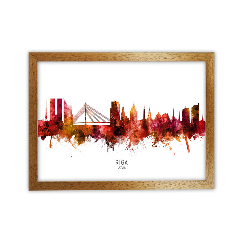 Riga Latvia Skyline Red City Name Print by Michael Tompsett Oak Grain