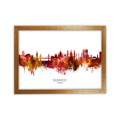 Budapest Hungary Skyline Red City Name  by Michael Tompsett Oak Grain