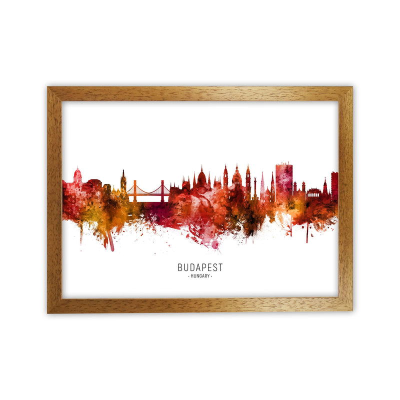 Budapest Hungary Skyline Red City Name  by Michael Tompsett Oak Grain