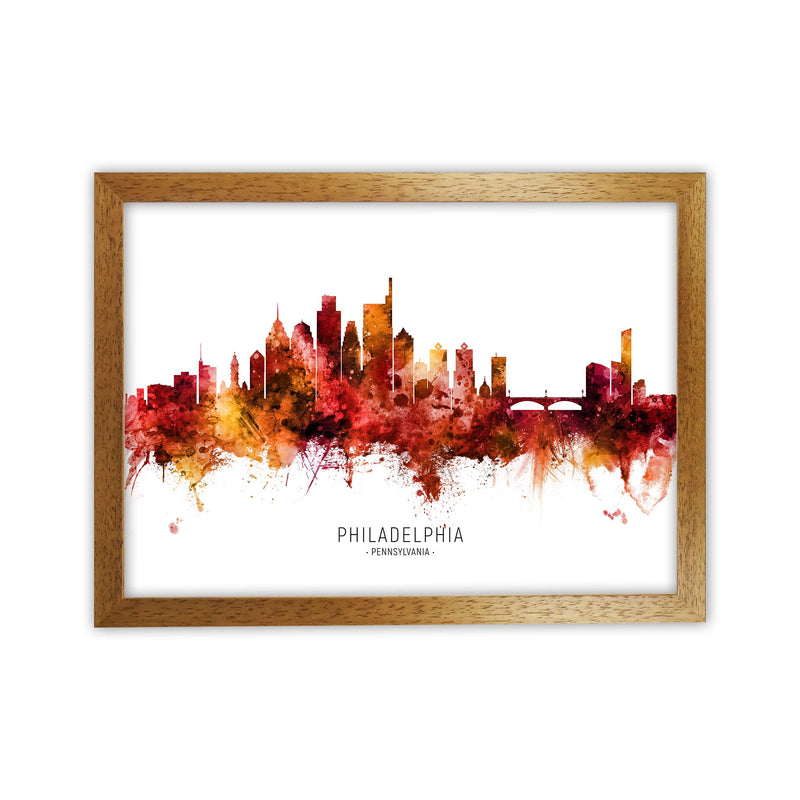 Philadelphia Pennsylvania Skyline Red City Name  by Michael Tompsett Oak Grain