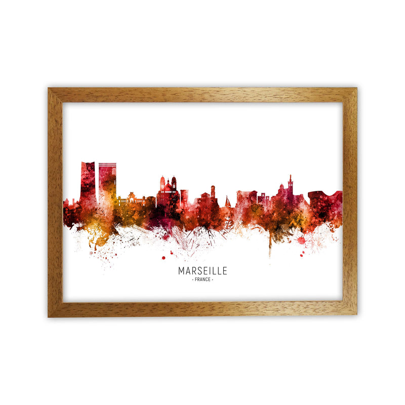 Marseille France Skyline Red City Name  by Michael Tompsett Oak Grain