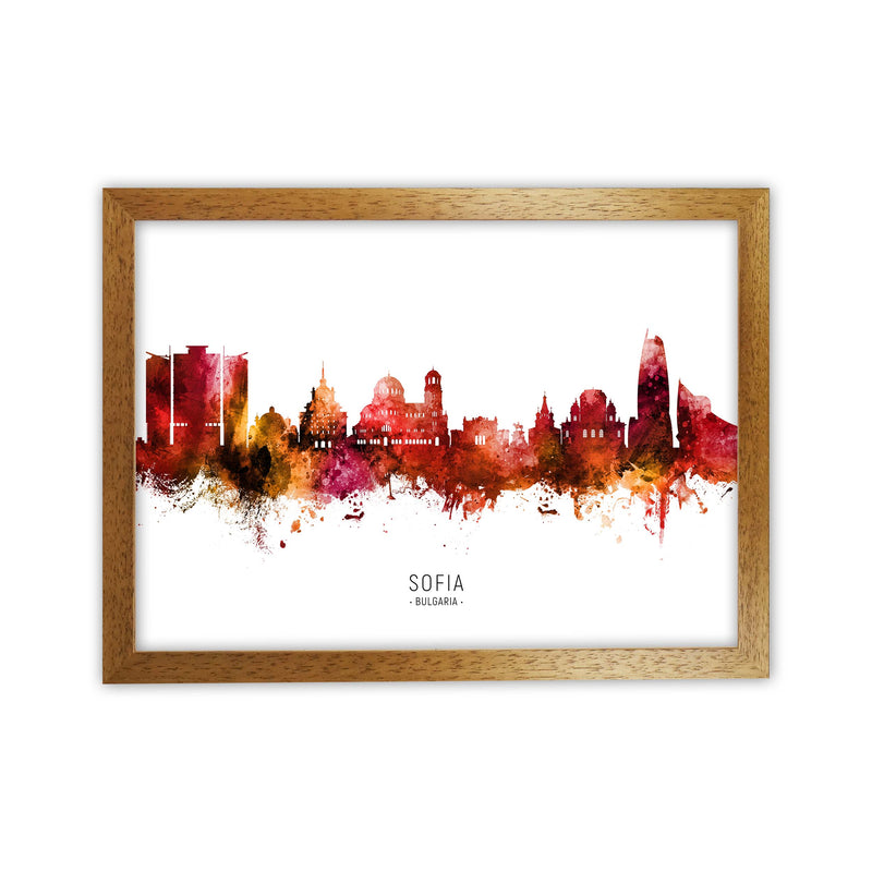 Sofia Bulgaria Skyline Red City Name  by Michael Tompsett Oak Grain
