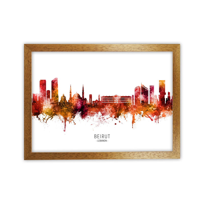 Beirut Lebanon Skyline Red City Name  by Michael Tompsett Oak Grain