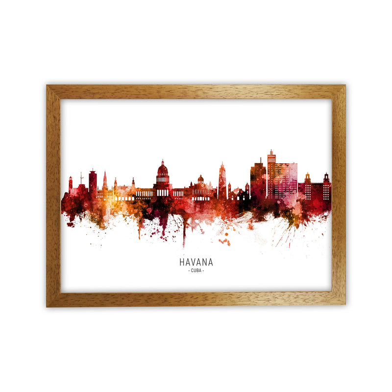Havana Cuba Skyline Red City Name Print by Michael Tompsett Oak Grain