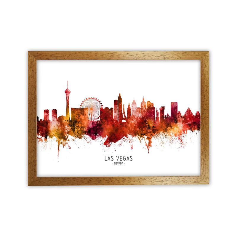 Las Vegas Nevada Skyline Red City Name  by Michael Tompsett Oak Grain