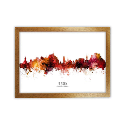 Jersey Channel Islands Skyline Red City Name  by Michael Tompsett Oak Grain