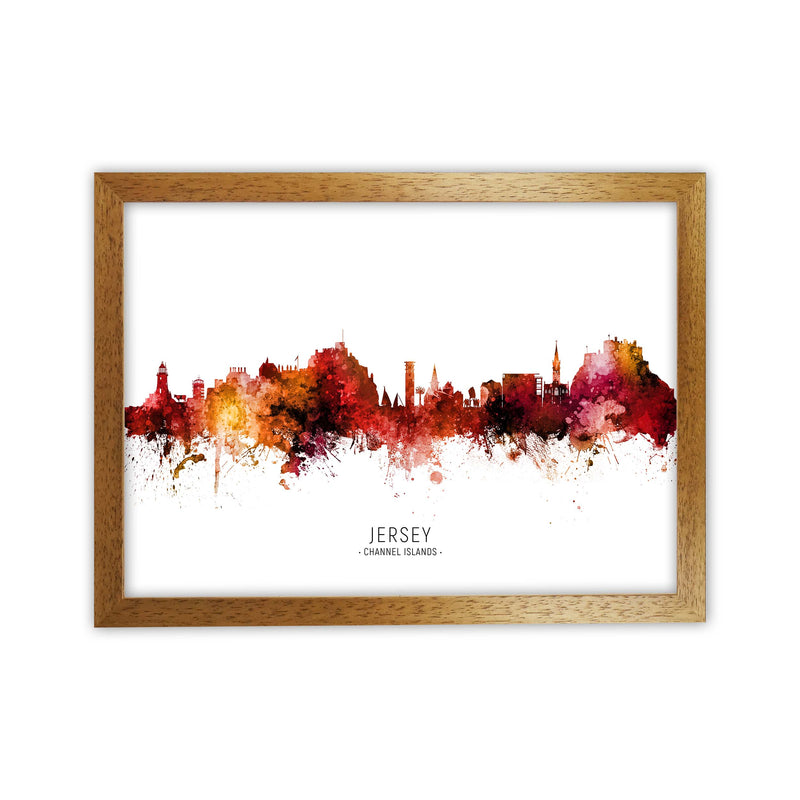 Jersey Channel Islands Skyline Red City Name  by Michael Tompsett Oak Grain