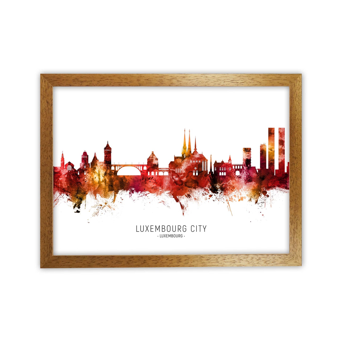 Luxembourg City Luxembourg Skyline Red City Name  by Michael Tompsett Oak Grain
