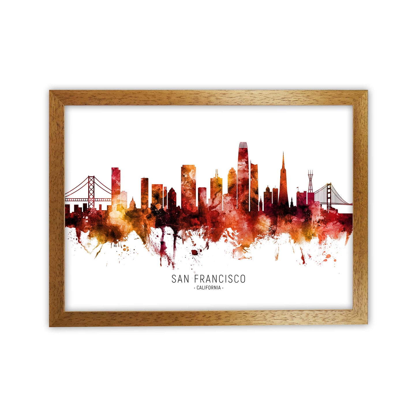 San Francisco California Skyline Red City Name  by Michael Tompsett Oak Grain