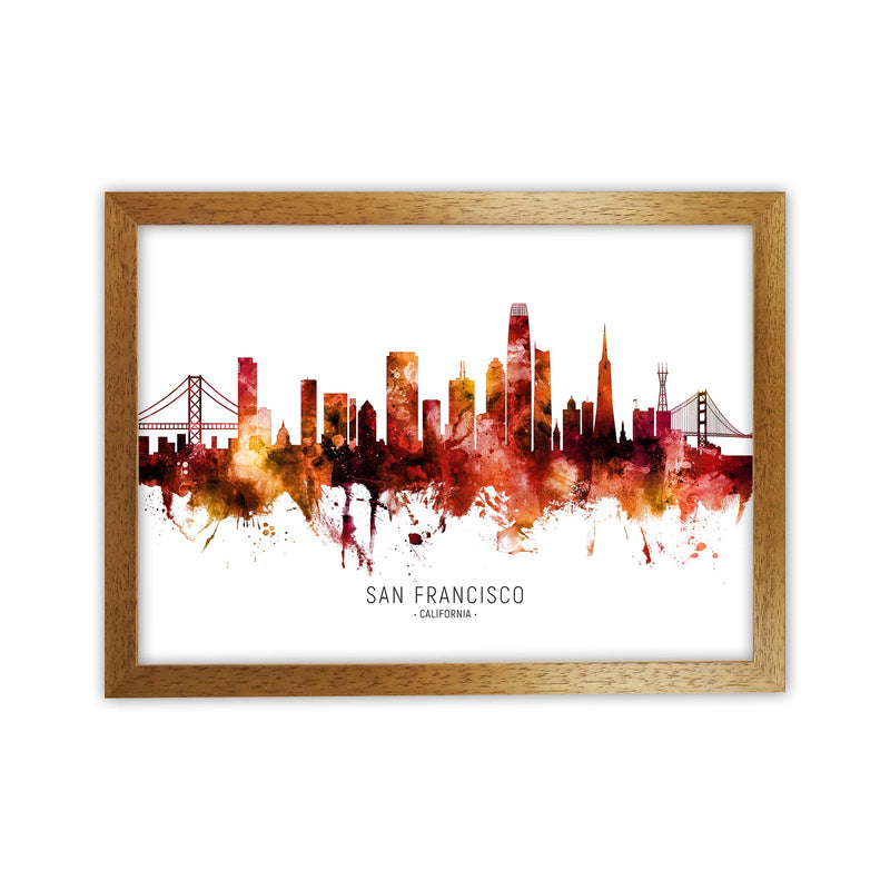 San Francisco California Skyline Red City Name  by Michael Tompsett Oak Grain