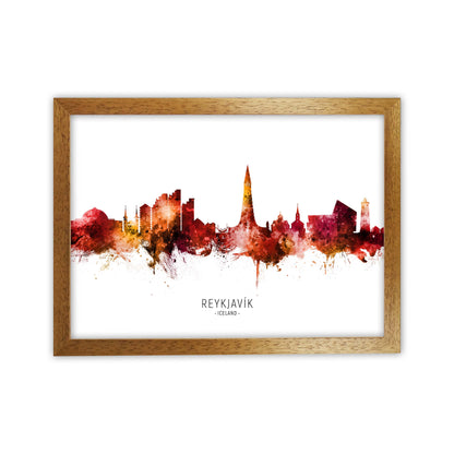 Reykjavik Iceland Skyline Red City Name  by Michael Tompsett Oak Grain