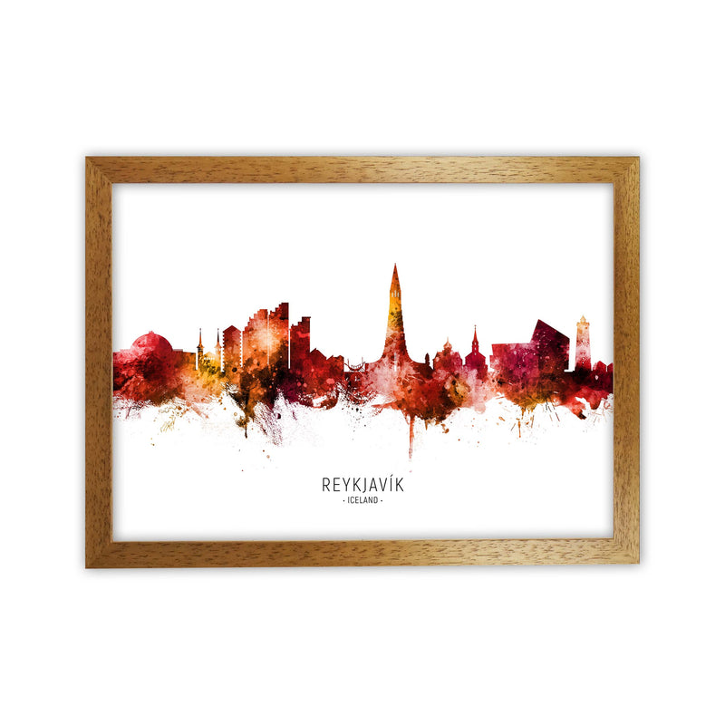 Reykjavik Iceland Skyline Red City Name  by Michael Tompsett Oak Grain