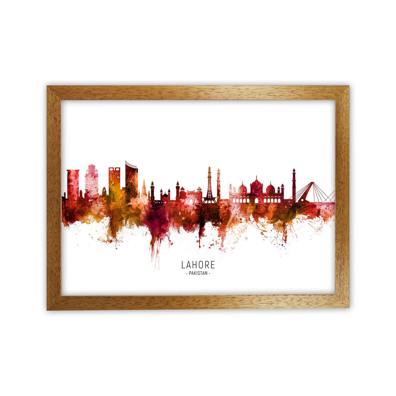 Lahore Pakistan Skyline Red City Name  by Michael Tompsett Oak Grain