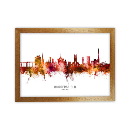 Huddersfield England Skyline Red City Name  by Michael Tompsett Oak Grain