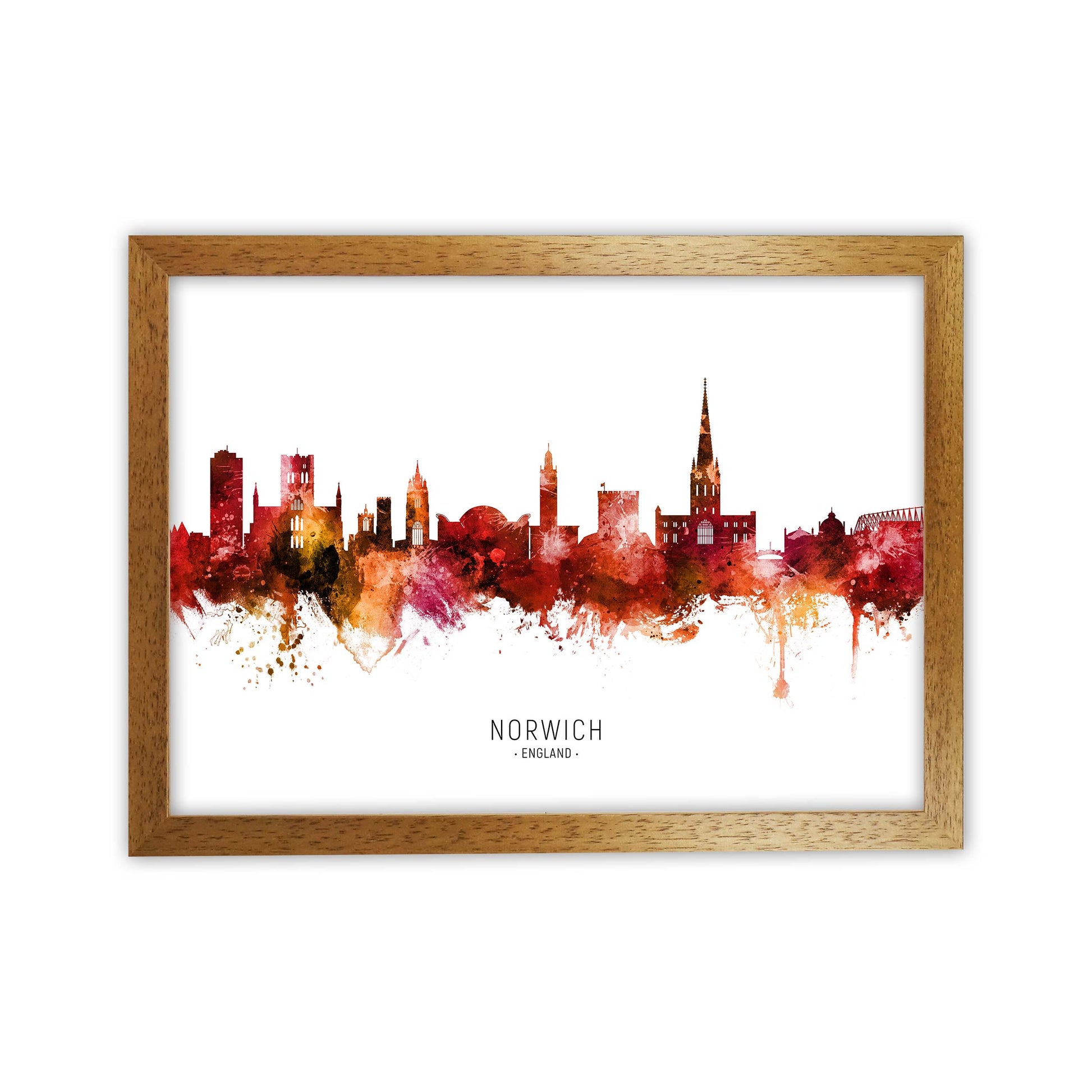 Norwich England Skyline Red City Name  by Michael Tompsett Oak Grain