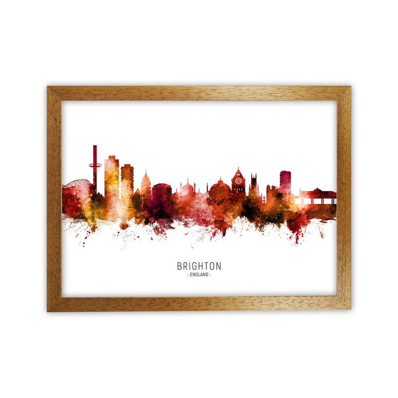 Brighton England Skyline Red City Name  by Michael Tompsett Oak Grain