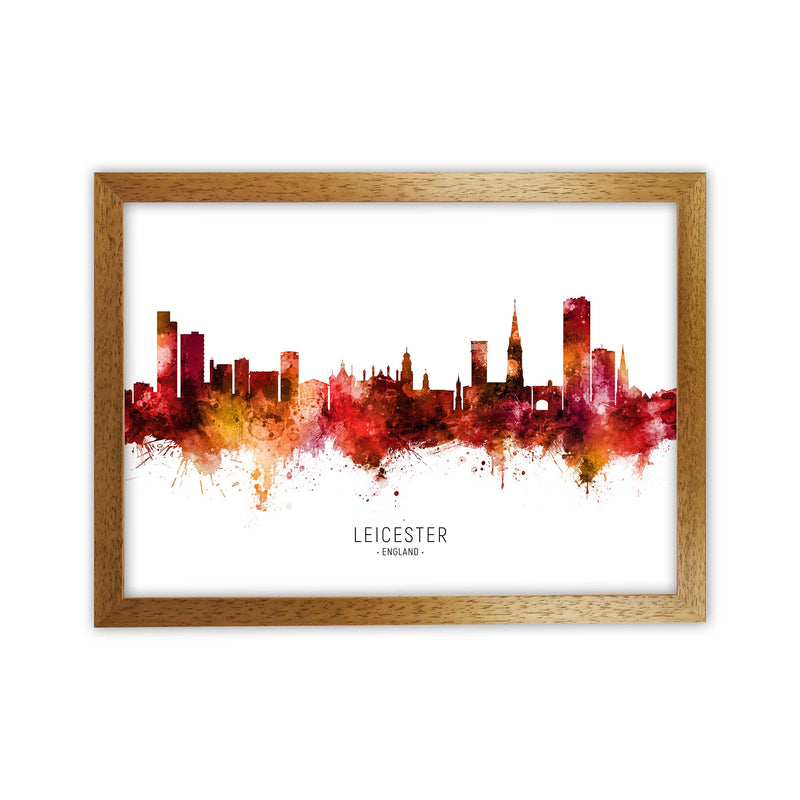 Leicester England Skyline Red City Name  by Michael Tompsett Oak Grain