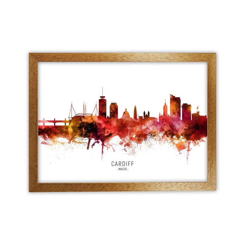Cardiff Wales Skyline Red City Name Print by Michael Tompsett Oak Grain