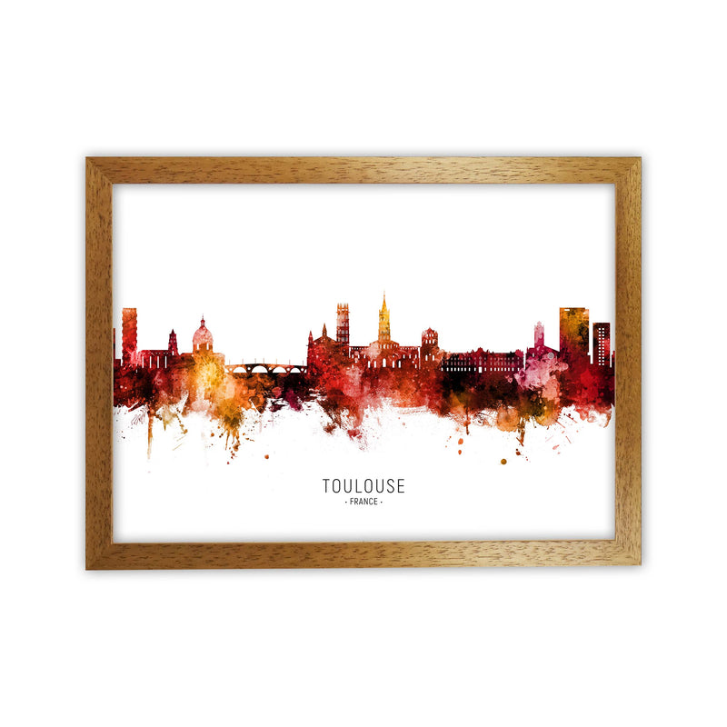 Toulouse France Skyline Red City Name  by Michael Tompsett Oak Grain