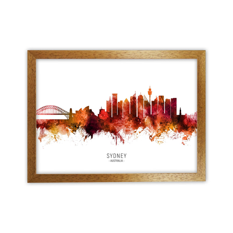 Sydney Australia Skyline Red City Name  by Michael Tompsett Oak Grain