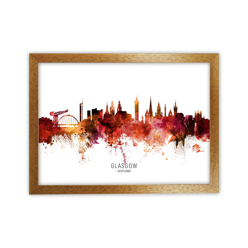 Glasgow Scotland Skyline Red City Name  by Michael Tompsett Oak Grain