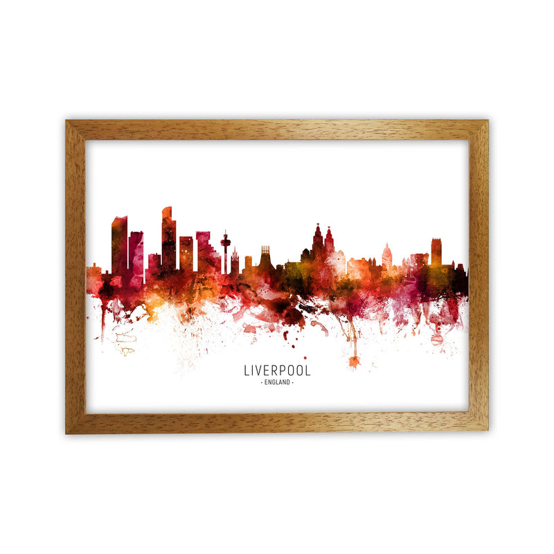 Liverpool England Skyline Red City Name  by Michael Tompsett Oak Grain