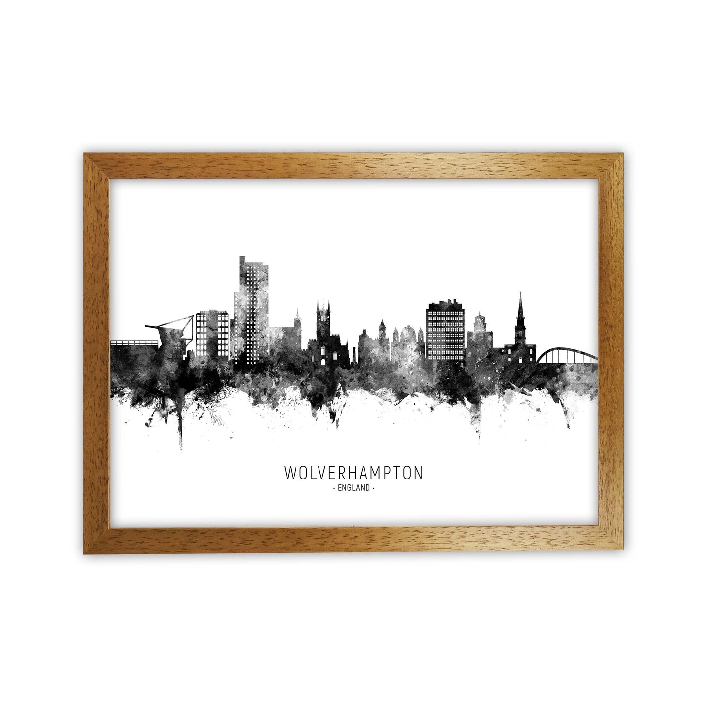 Wolverhampton England Skyline Black White City Name  by Michael Tompsett Oak Grain