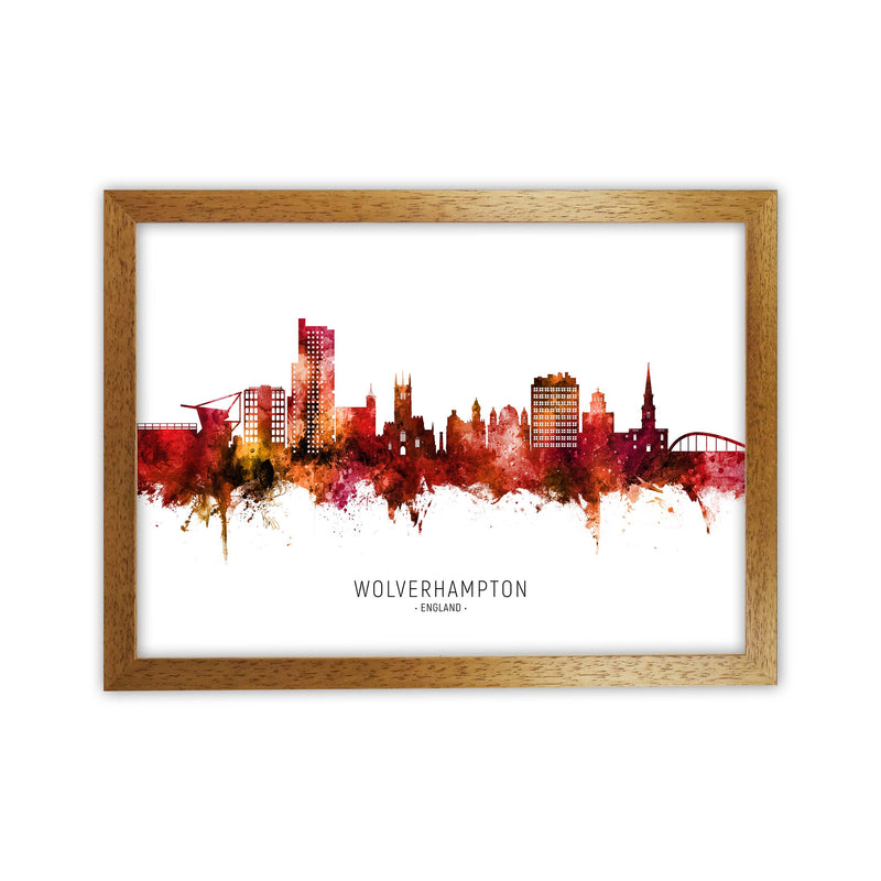 Wolverhampton England Skyline Red City Name  by Michael Tompsett Oak Grain