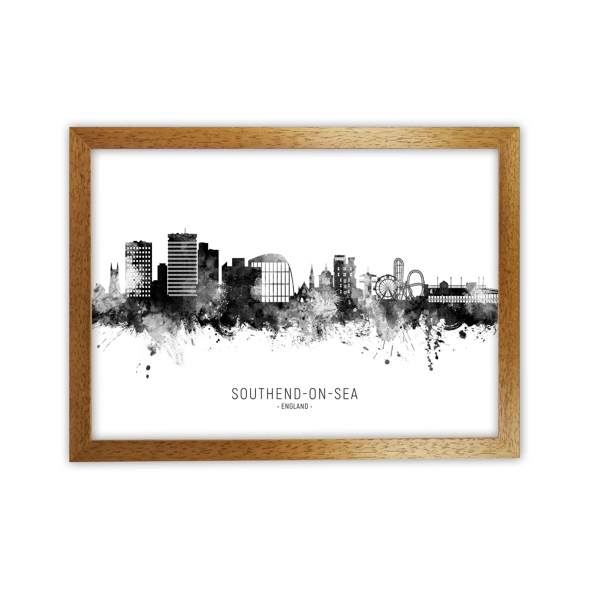 Southend-On-Sea England Skyline Black White City Name  by Michael Tompsett Oak Grain