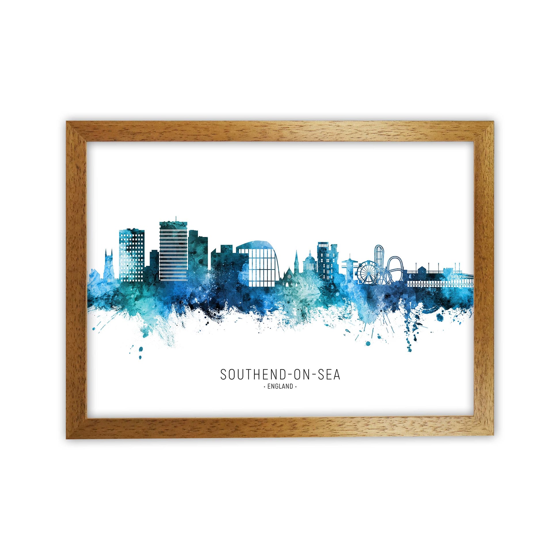 Southend-On-Sea England Skyline Blue City Name  by Michael Tompsett Oak Grain