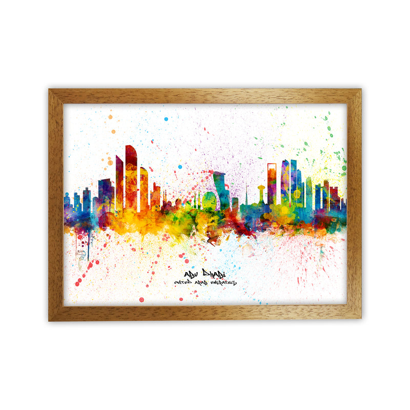 Abu Dhabi United Arab Emirates Skyline Splash Art Print by Michael Tompsett Oak Grain