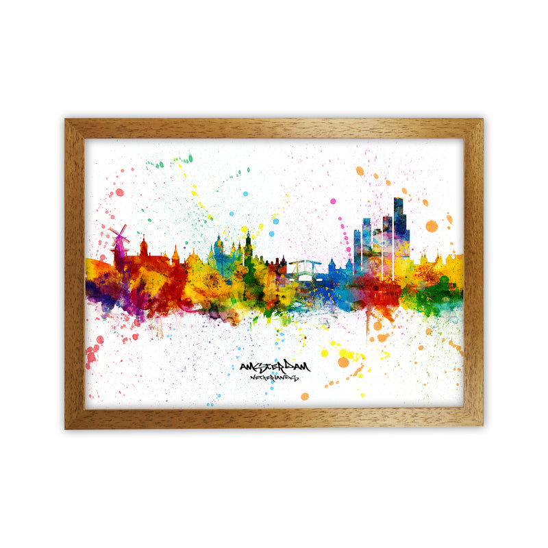 Amsterdam Netherlands Skyline Splash Art Print by Michael Tompsett Oak Grain