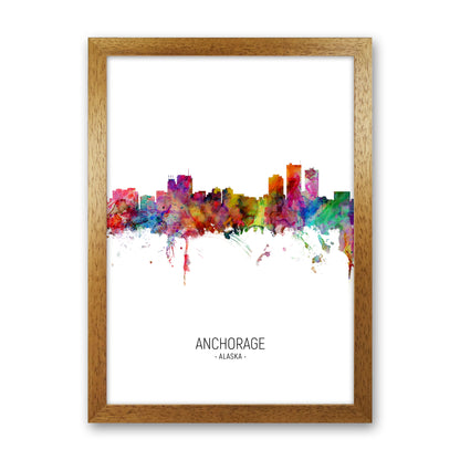 Anchorage Alaska Skyline Portrait Art Print by Michael Tompsett Oak Grain
