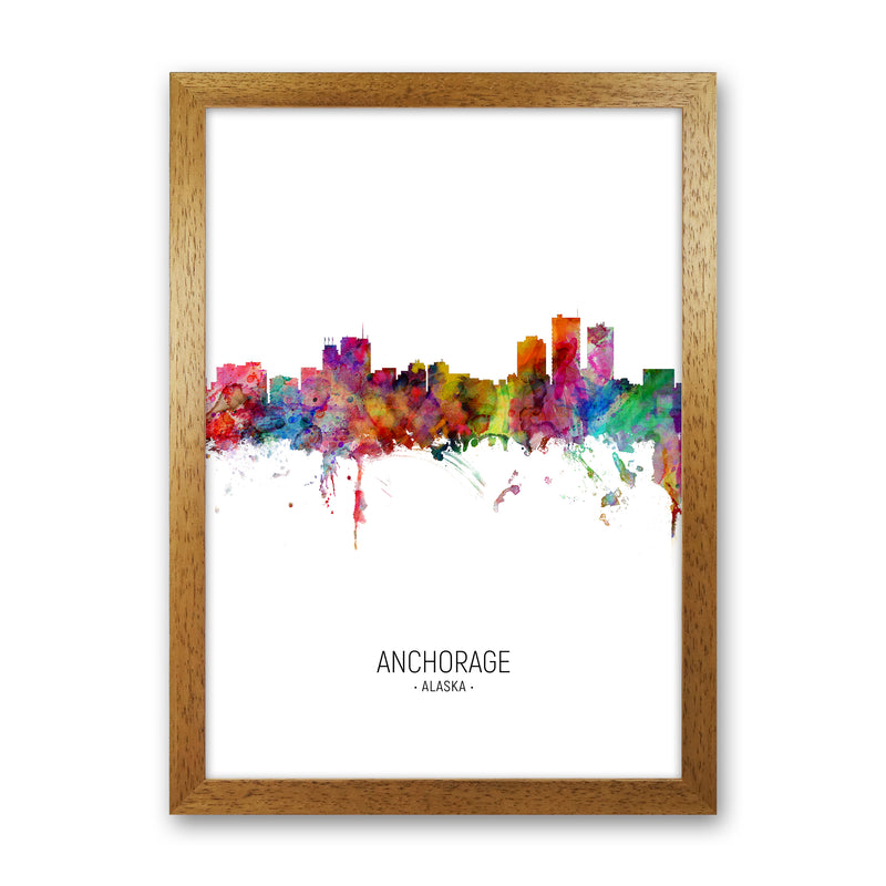 Anchorage Alaska Skyline Portrait Art Print by Michael Tompsett Oak Grain