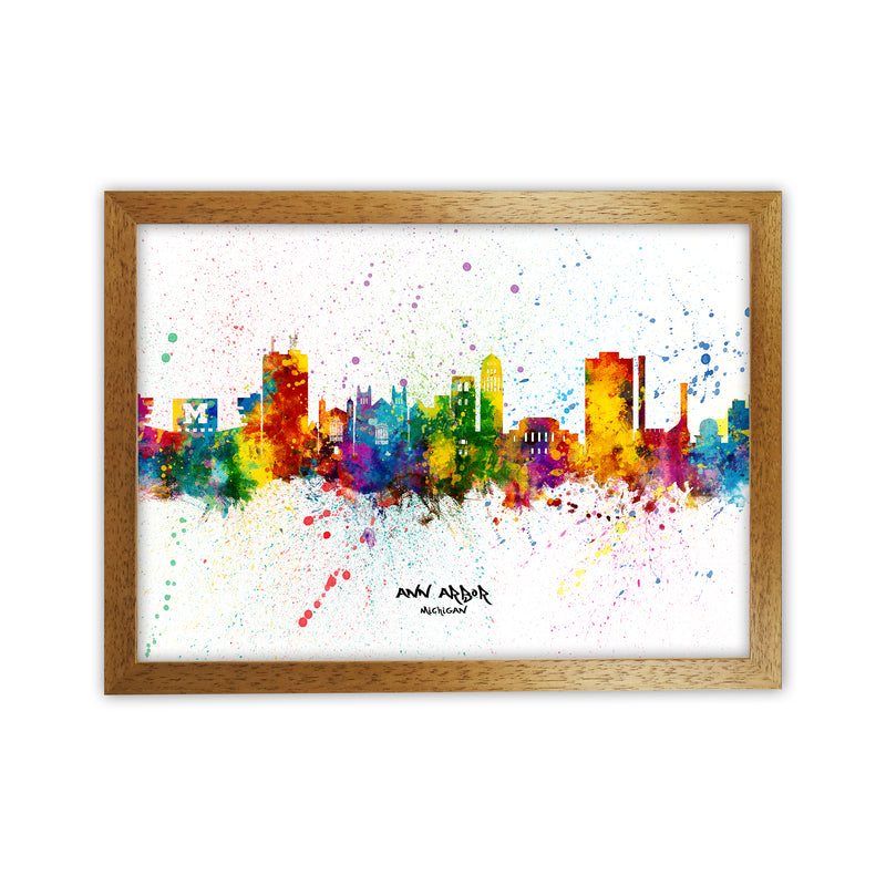 Ann Arbor Michigan Skyline Splash Art Print by Michael Tompsett Oak Grain