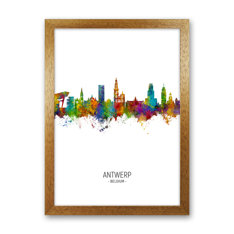 Antwerp Belgium Skyline Portrait Art Print by Michael Tompsett Oak Grain