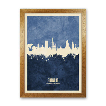 Antwerp Belgium Skyline Portrait Navy Art Print by Michael Tompsett Oak Grain