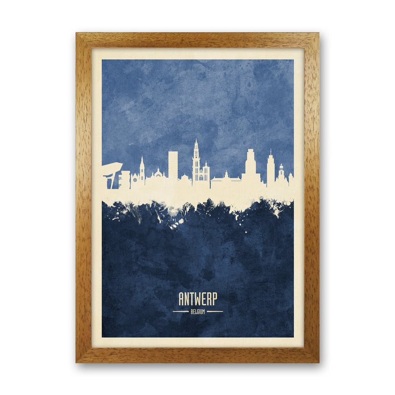 Antwerp Belgium Skyline Portrait Navy Art Print by Michael Tompsett Oak Grain