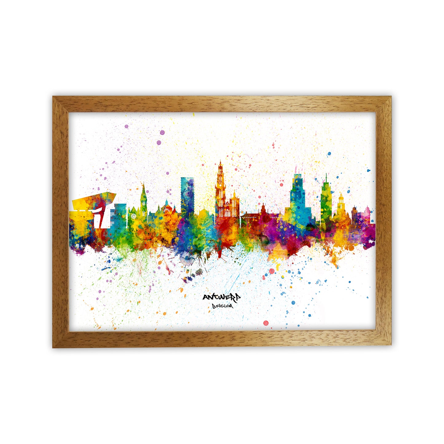 Antwerp Belgium Skyline Splash Art Print by Michael Tompsett Oak Grain